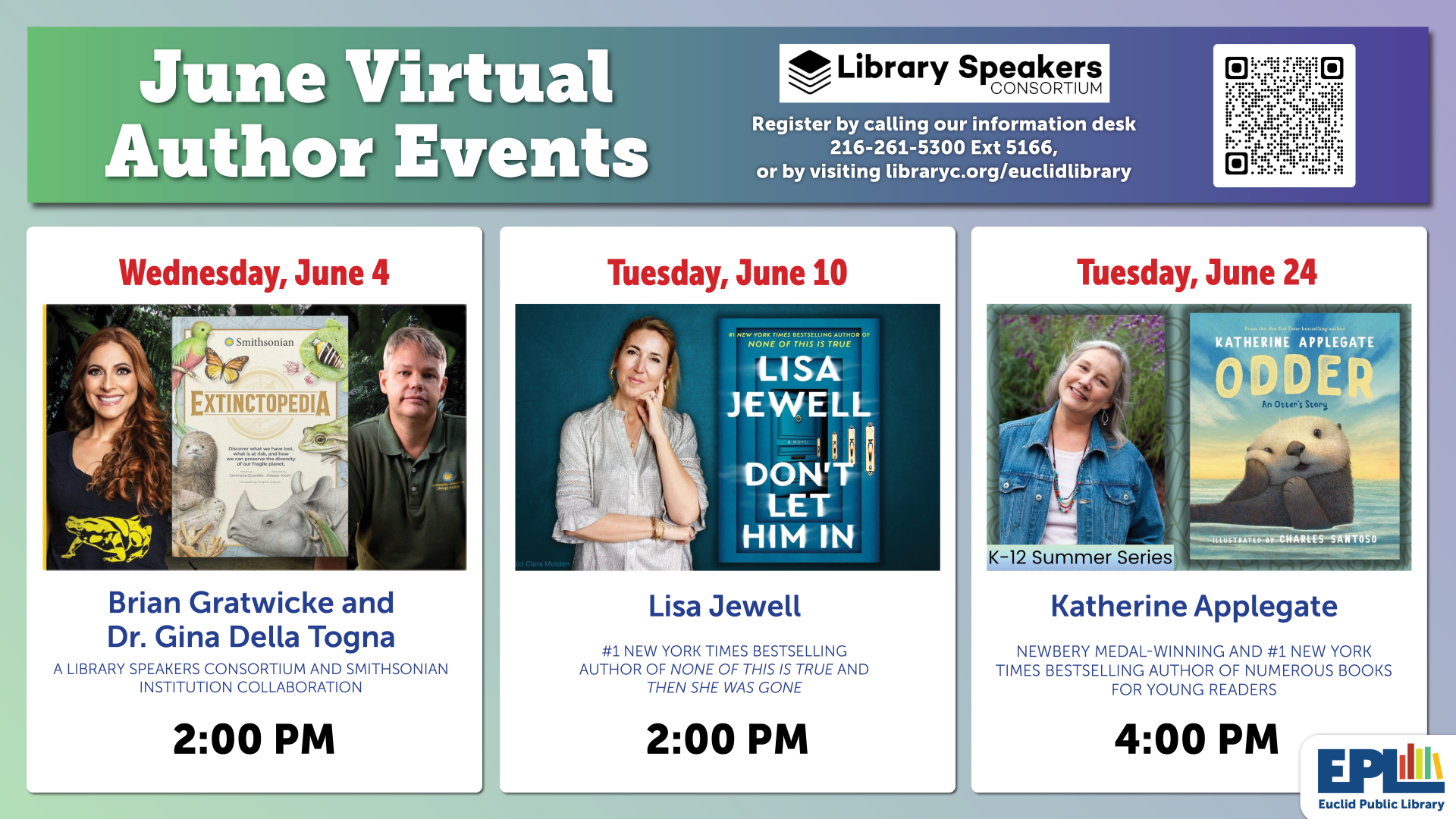 Virtual June Author Events will take place on June 4, June 10, and June 24