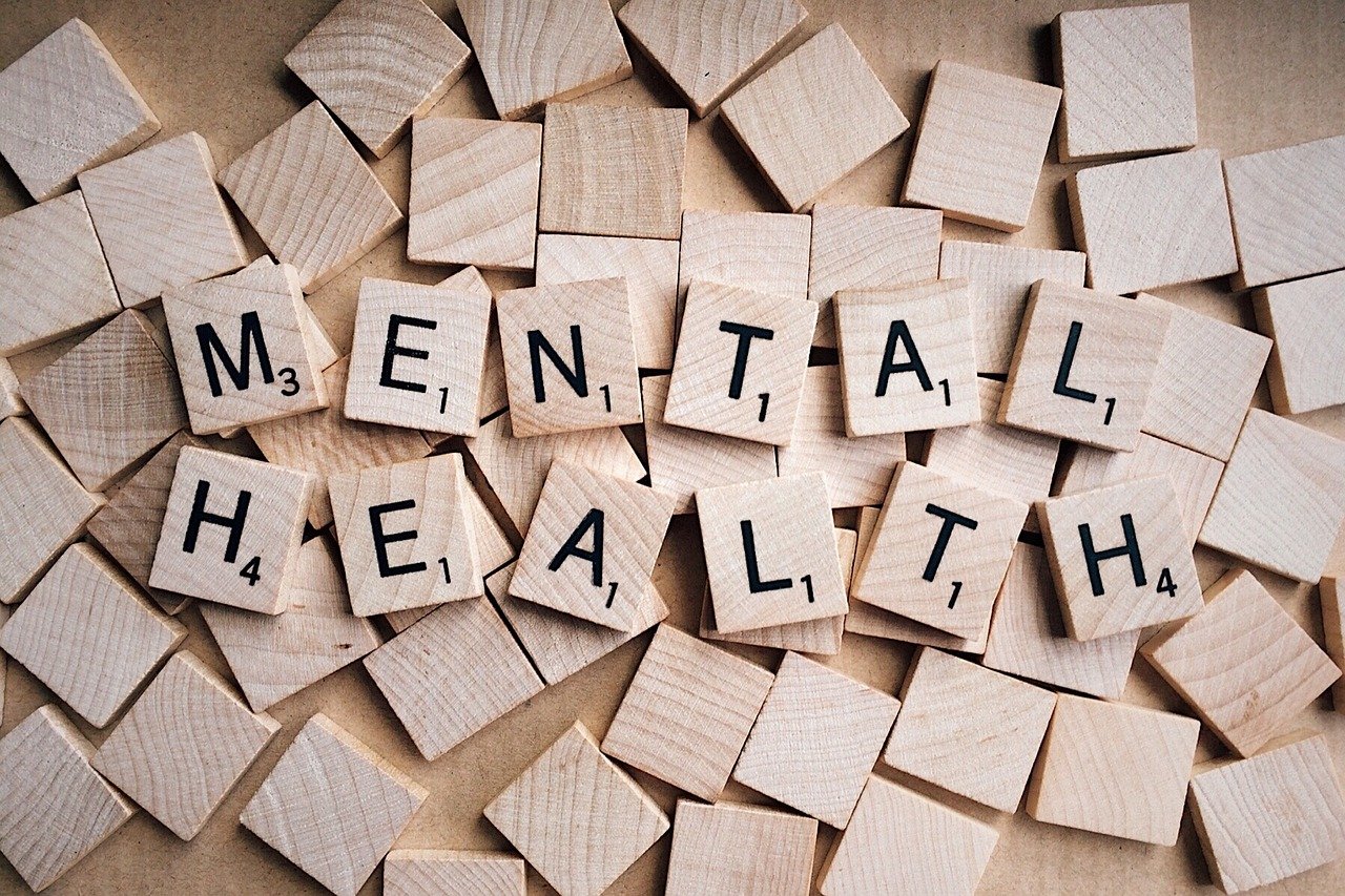 mental health spelled out using Scrabble tiles