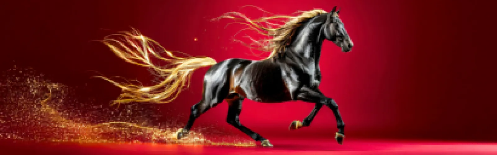 Red background black horse