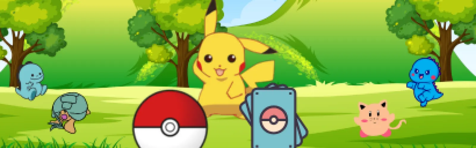 A cartoon park with Pokémon characters