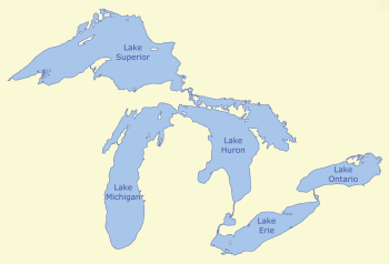 Map of the five Great Lakes