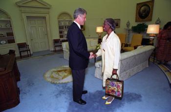 President Bill Clinton greets Shirley Chisholm